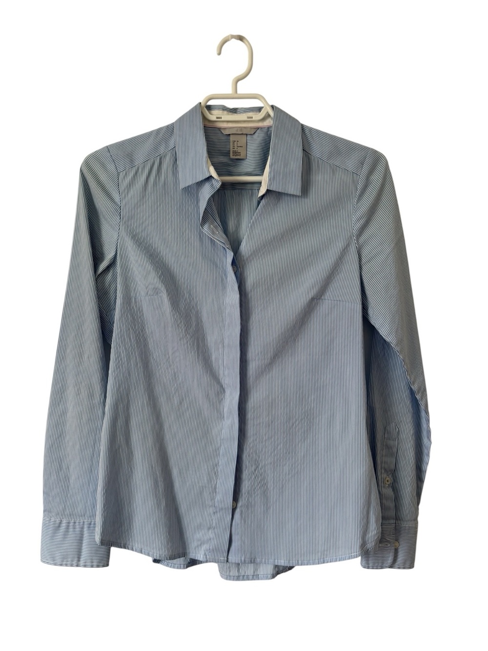 H&M women Blue & White Striped Long Sleeve Button-Down Shirt office work Size 6